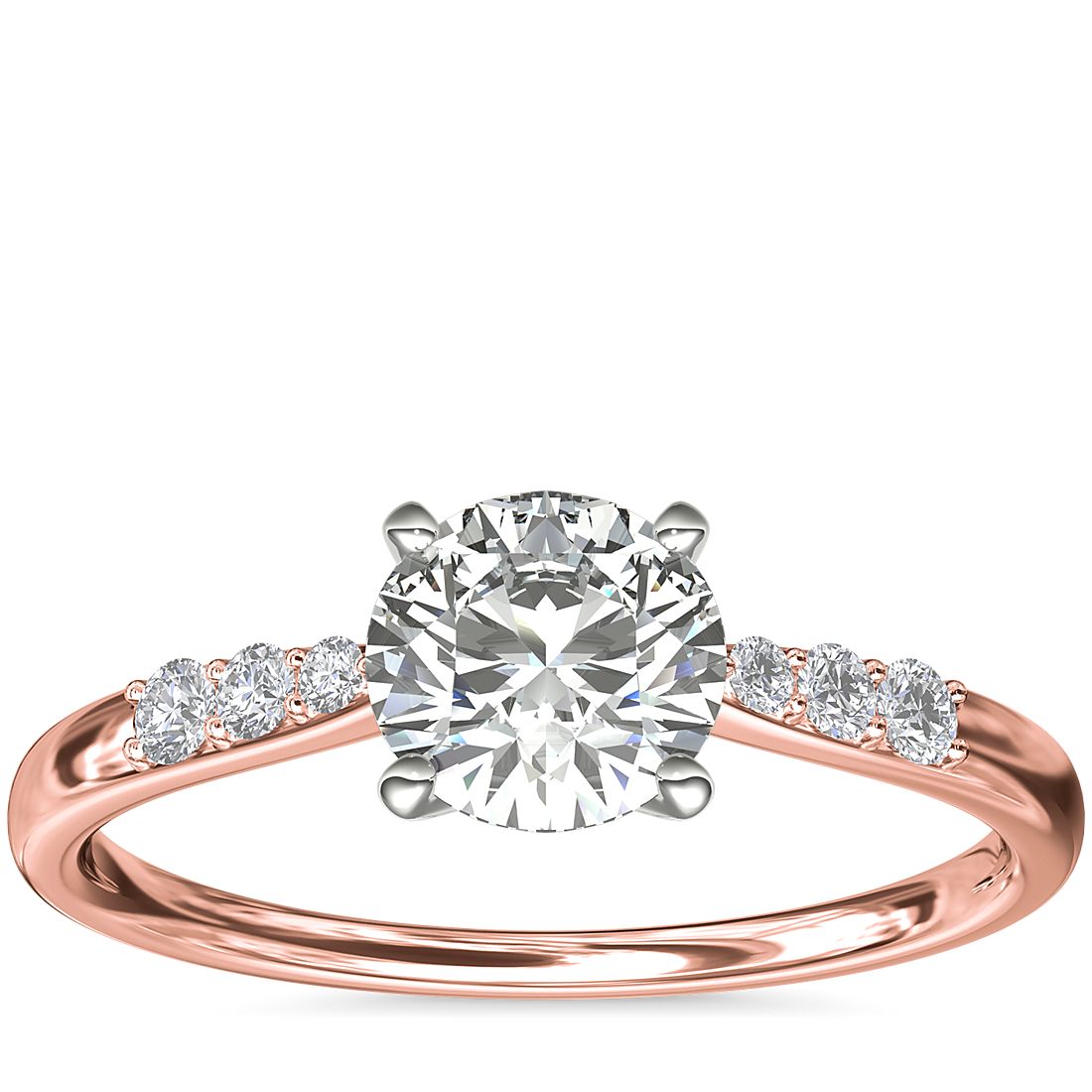 Anillo de compromiso de diamantes pequeños en oro rosado de 14 k (1/10 qt. | Blue Nile